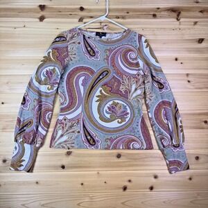 Etro Milano Blouse Womens 42 (Large) Paisley Long Sleeve Boat Neck Shirt